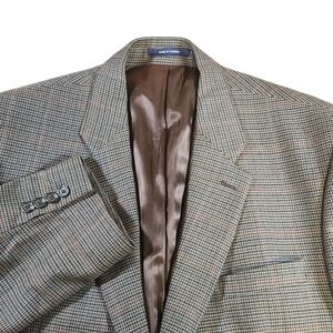 Vintage Ralph Lauren 46R Houndstooth Plaid Wool Blazer Sport Coat Suit Jacket